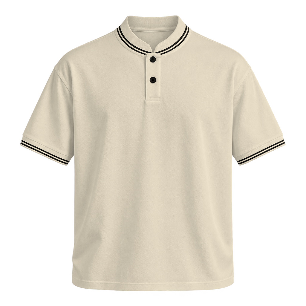 Contrast Trim Polo — Cream front view